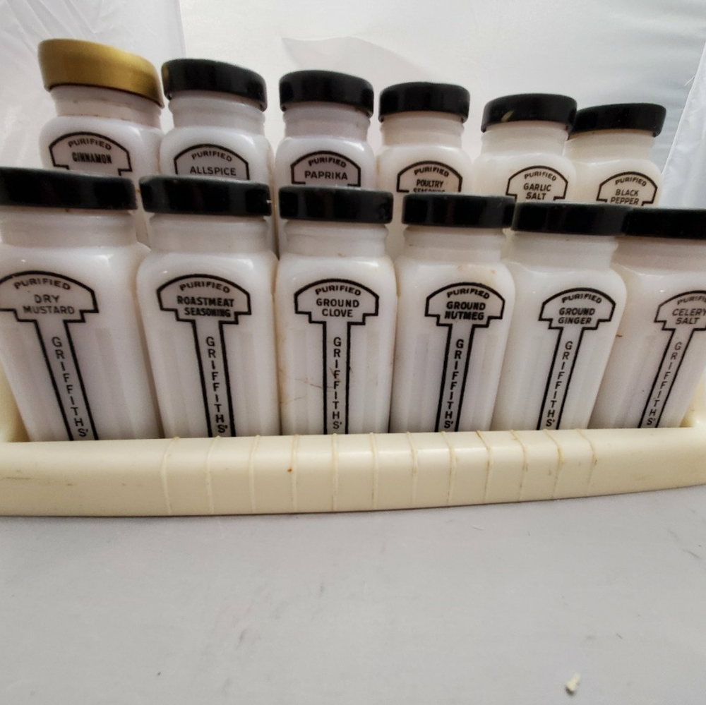 Vintage Griffith Milk Glass Spice Set